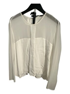 Zara Cream Sheer Yoke Long-Sleeve Blouse